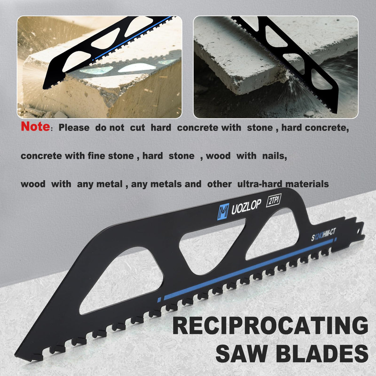 MUOZLOP 12 inch Masonry Reciprocating Saw Blades,2TPI Carbide Blade Strong teeths for Cutting Brick, Cement, Porous Concrete，3 Pack (3, 12 inch)