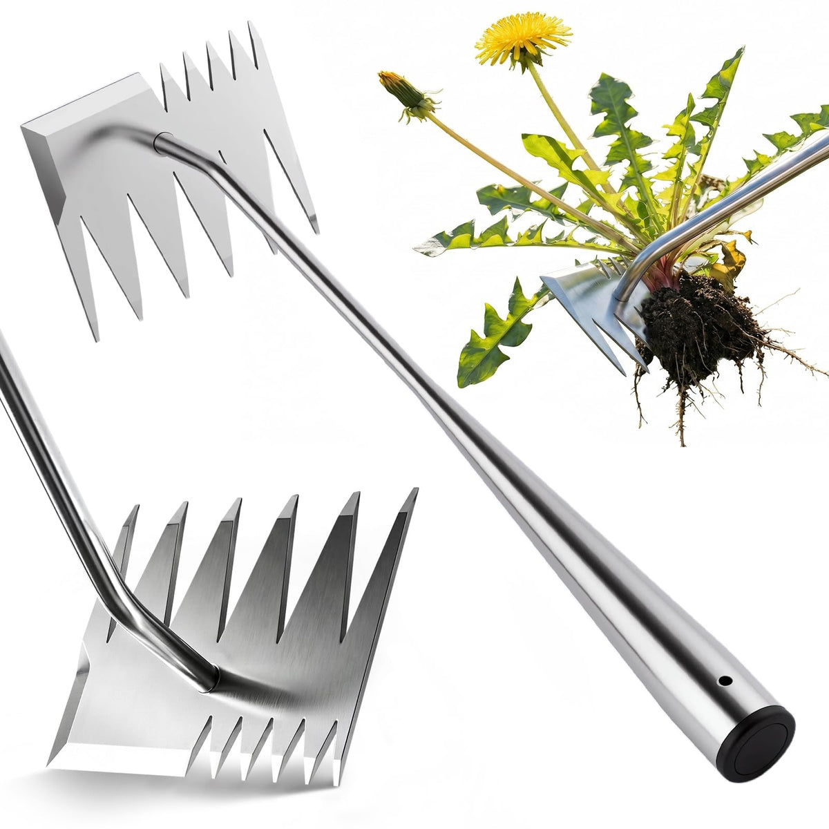 LOOHOI Garden Hand Weeder Tool, Heavy-Duty Stainless Steel Weeding Tool for Deep Root Removal, Portable Garden Weed Removal Tool for Lawn, Flower Beds & Yard