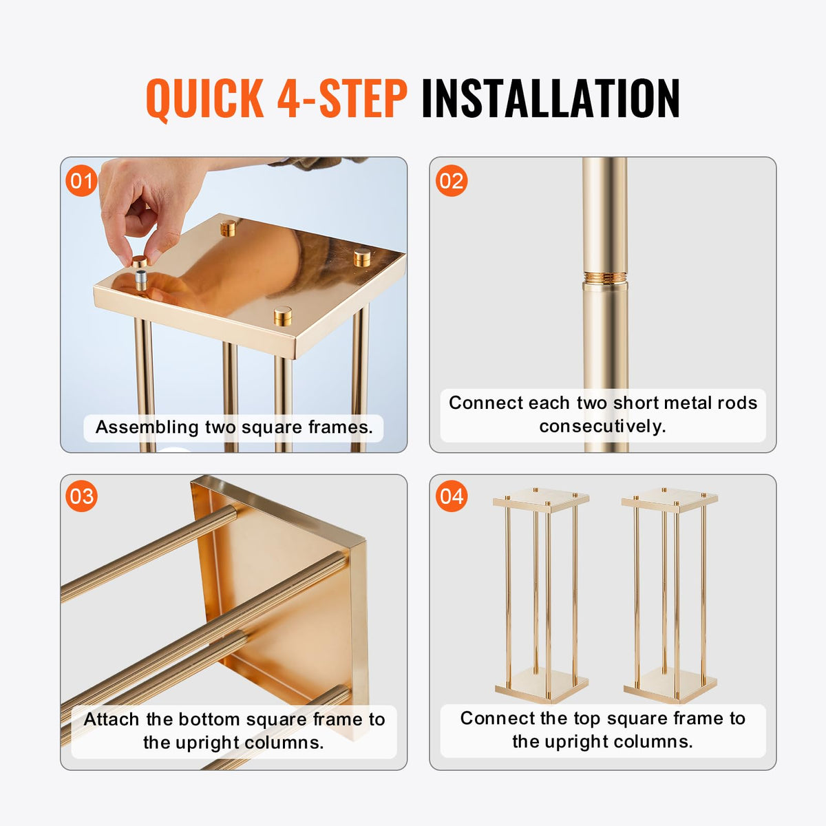 Happybuy 4PCS Gold Metal Column Wedding Flower Stand, 23.6-inch High with Metal Laminate, Cylindrical Vase Geometric Centerpiece Display Stands for Event, Reception & Party Decoration