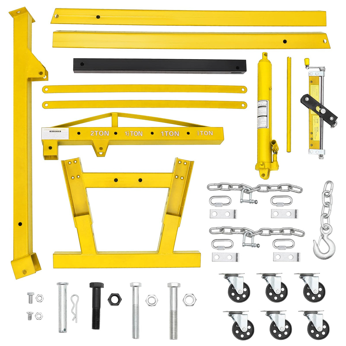 Garvee 2 Ton Folding Hydraulic Engine Hoist with Load Leveler 4400 LBS Capacity Heavy Duty Cherry Picker 6 Swivel Wheels&Hydraulic Pump Adjustable Boom (0.5T-2T) for Garage Workshop Warehouse Yellow