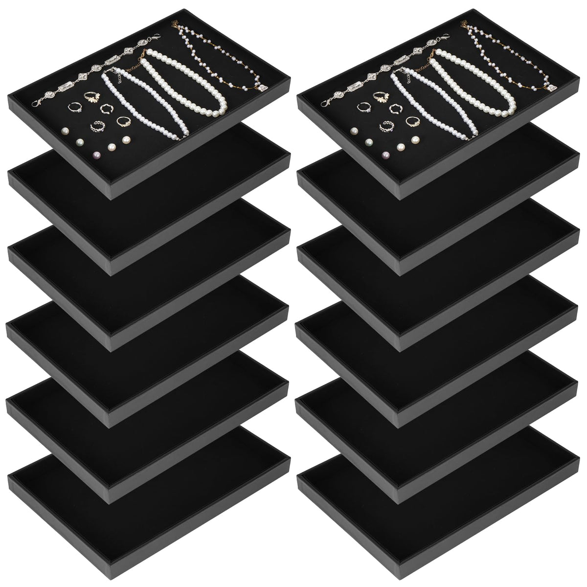 YEXEXINM 12 Pcs Velvet Stackable Jewelry Tray Showcase Display, Jewelry Organizer Trays for Drawers and Countertop, Black Empty Plates for Necklace, Ring, Bracelet, and Earring Storage Display