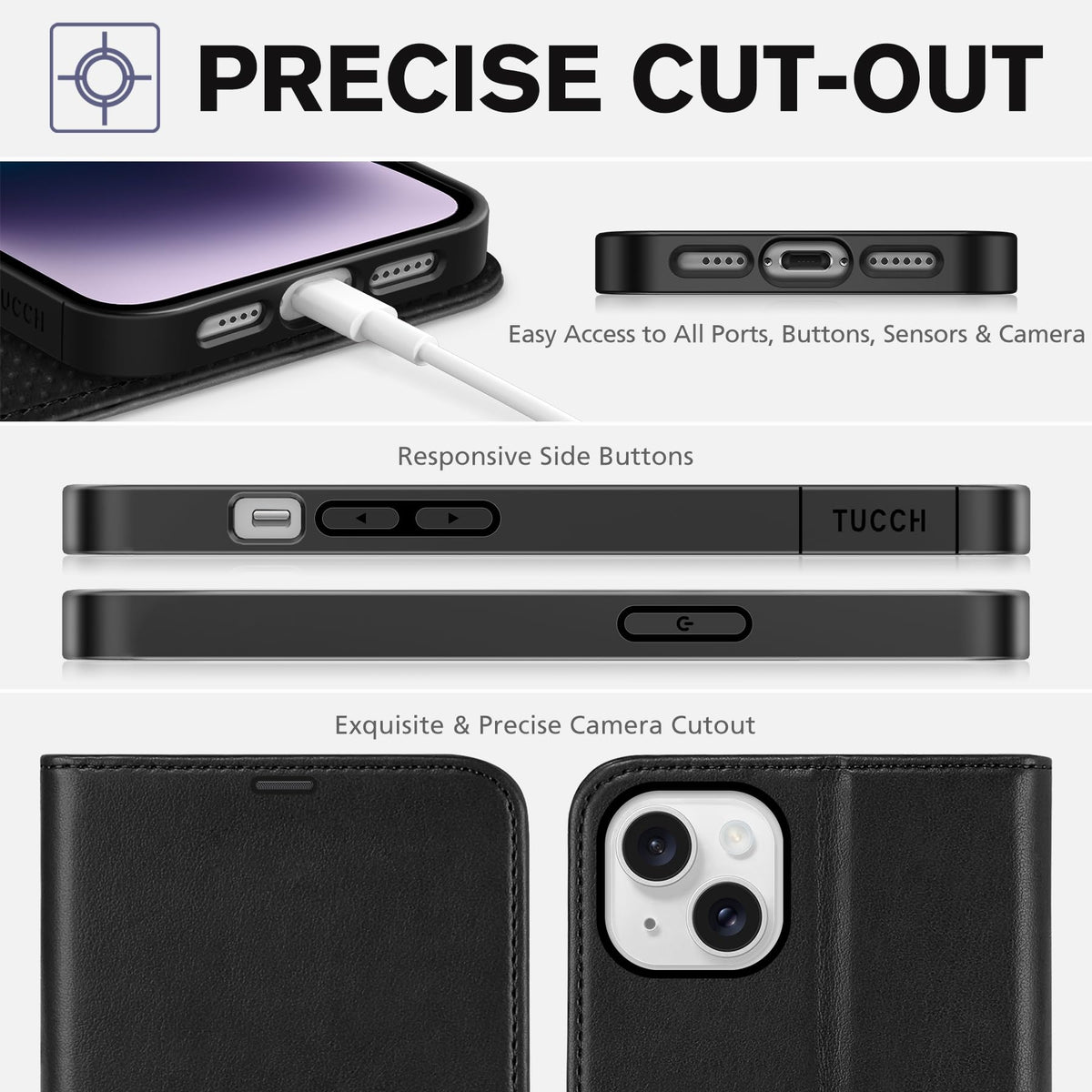 TUCCH Wallet Case for iPhone 14 Plus, [RFID Blocking] 4 Card Holder Stand [Shockproof TPU Interior Case] PU Leather Magnetic Protective Flip Cover Compatible with iPhone 14 Plus 6.7" 2022, Black