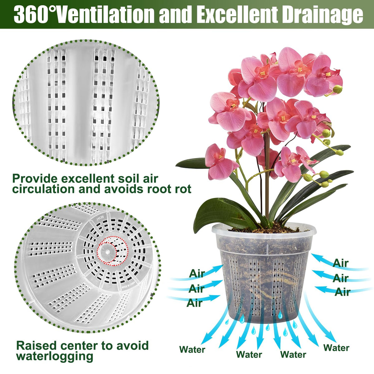 Orchid Pot with Saucers, 9 Pack Orchid Pots with Holes and 12Pcs Plant Stakes, 3 Each of 4.3",5.5",6.1" Clear Plastic Plant Pot for Indoor Outdoor Plants(3 Each of 4.3", 5.5", 6.1" + Saucers)