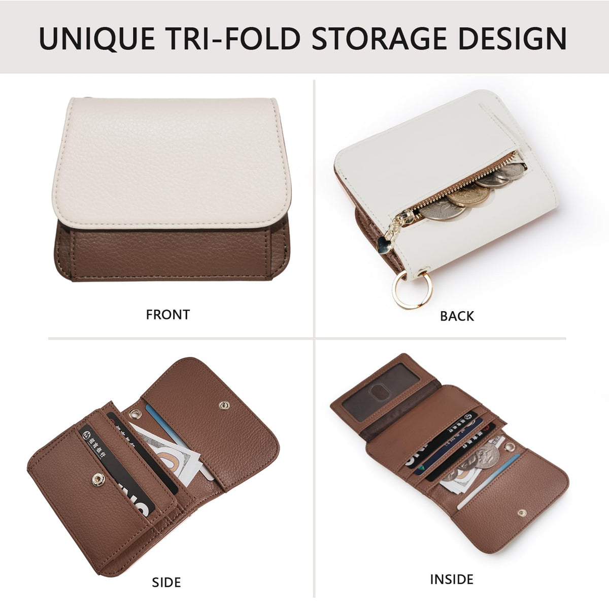 Sunpour Keychain Wallet RFID Wristlet Wallets for Women,Small Wallets Woman Key Chain Wallet with Coin Pocket and Id Window (Beige＆Brown)