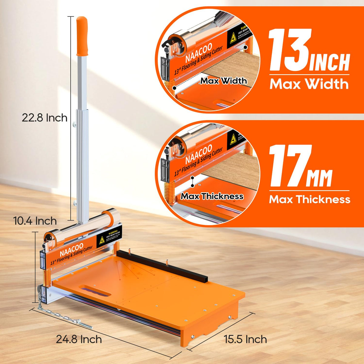 NAACOO 17mm Heavy Duty Laminate/Vinyl Floor Cutter, 13” Vinyl Plank Cutter with Wheel – Just 1 Step Meet Angle&Length Cutting, Flooring Tools - Cuts Laminate Floor, Engineer Wood, LVP/T, VCT, SPC, WPC