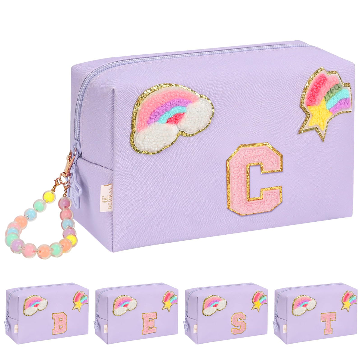Initial Makeup Bag for Girls, Cute Makeup Bag Small Cosmetic Bag Travel Make Up Organizer Pouch, Birthday Gifts for Girls 4 5 6 7 8 9 10 11 12 13 14 15 Years Old, Teen Girls Gifts Trendy Stuff