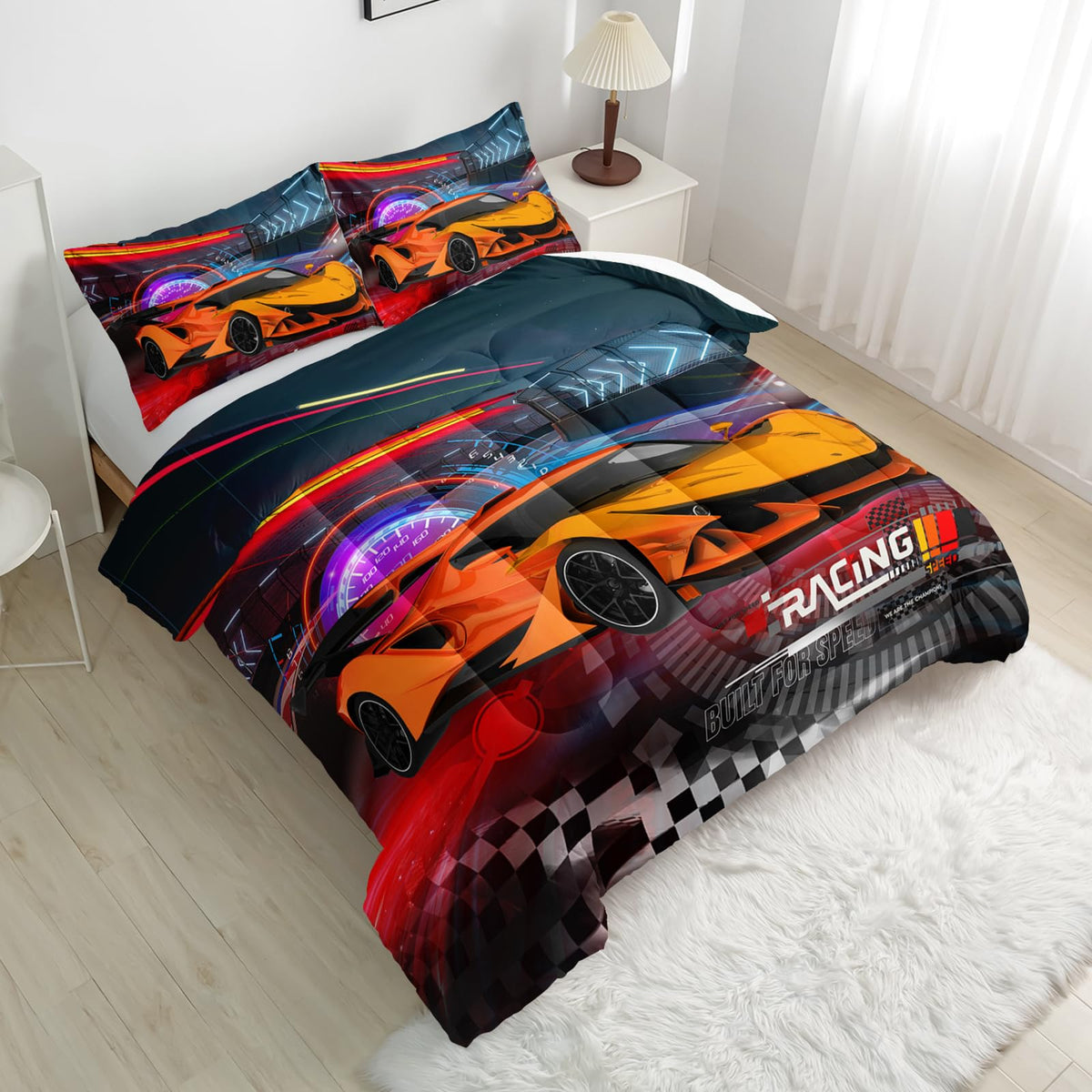 Nttopship Racing Cars Comforter Sets Twin Size,Bedding Sets for Kids,Sports Car Theme Comforter Sets All Season 1 Comforter and 2 Pillowcases