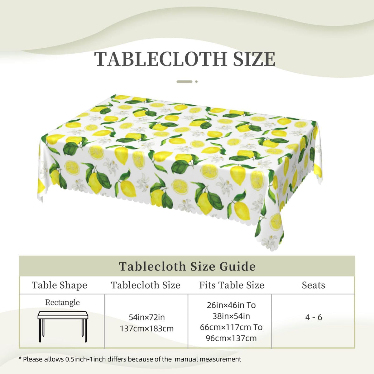 LORCARVIS Lemon Tablecloth Yellow Lemons Floral Polyester Rectangle Table Cloth Washable Seasonal Tabletop for Kitchen Dinning Party Outdoor Picnic 54 x 72 Inch Tablecloths