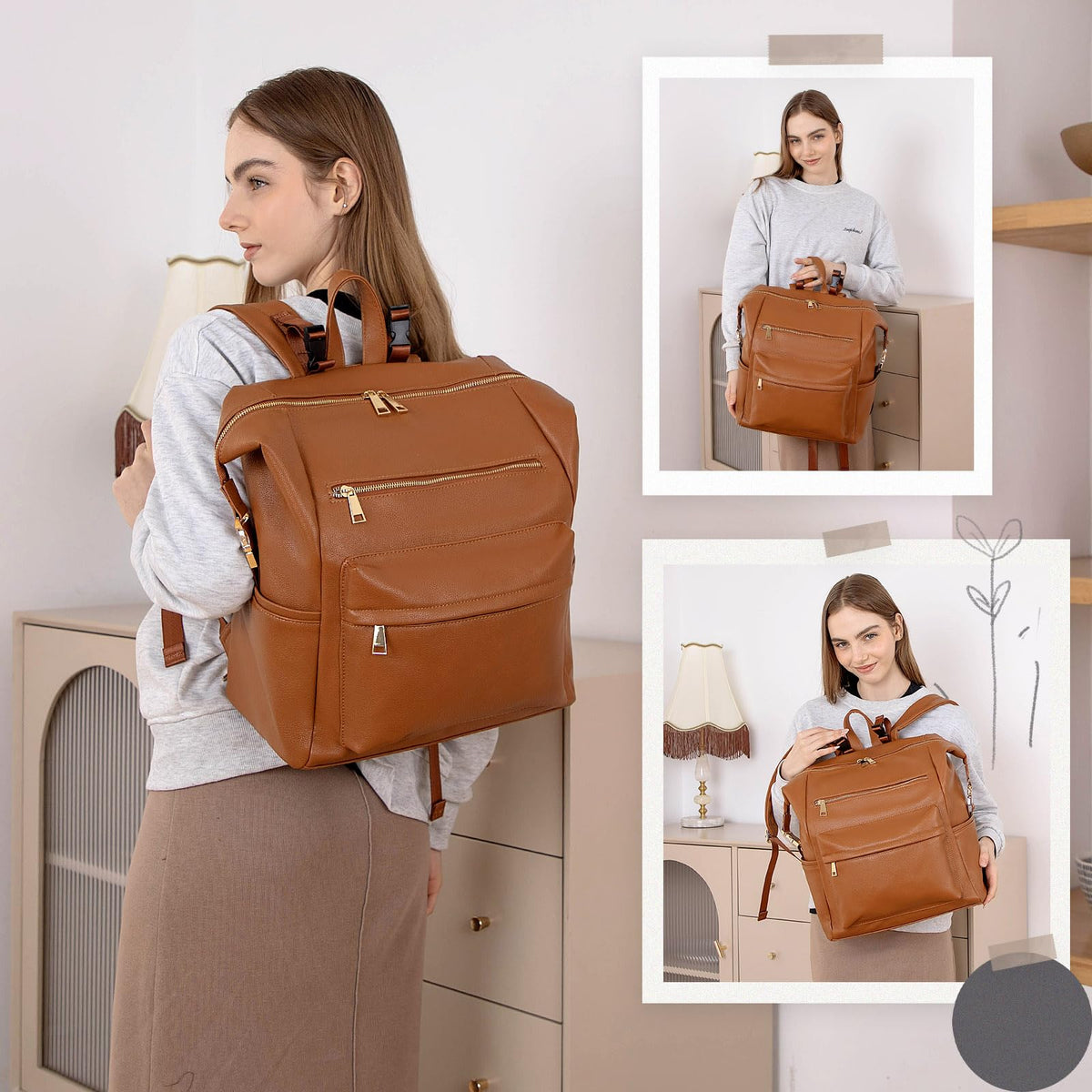 Omanmoli Diaper Bag Backpack Leather Backpack with 17 Pockets Travel Baby Diaper Bag,4 Insulated Pockets,Stroller Straps,Changing Pad,Brown