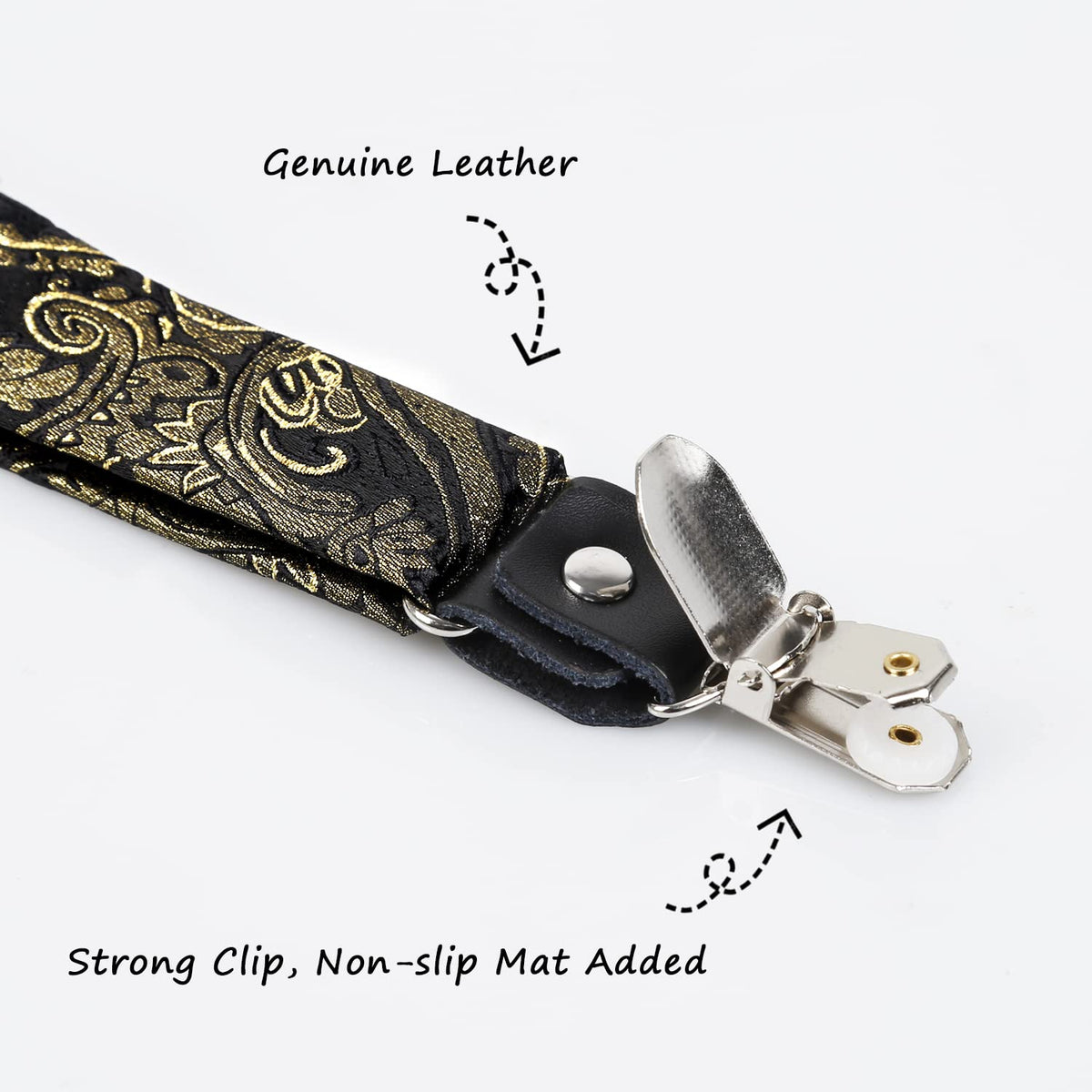 Alizeal Boys Adjustable Floral Paisley Pre-tied Bow Tie and Elastic Y Shape 3 Clips Suspenders Set, Black Gold