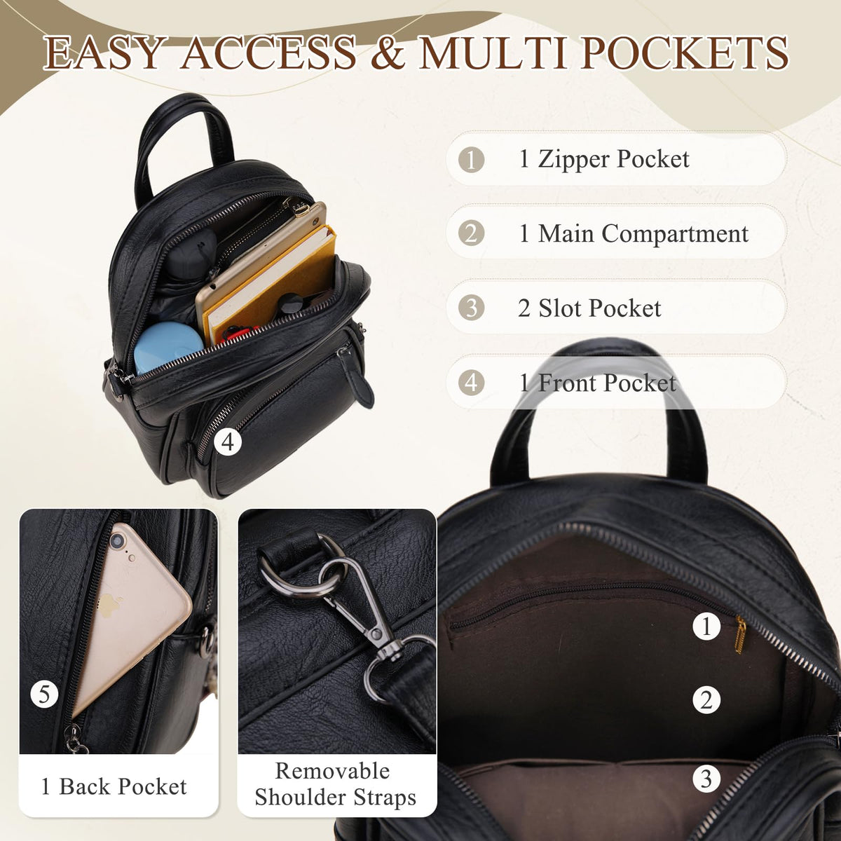 VX VONXURY Mini Backpack Purse,Small Convertible Backpack for Women Ladies with Detachable Straps