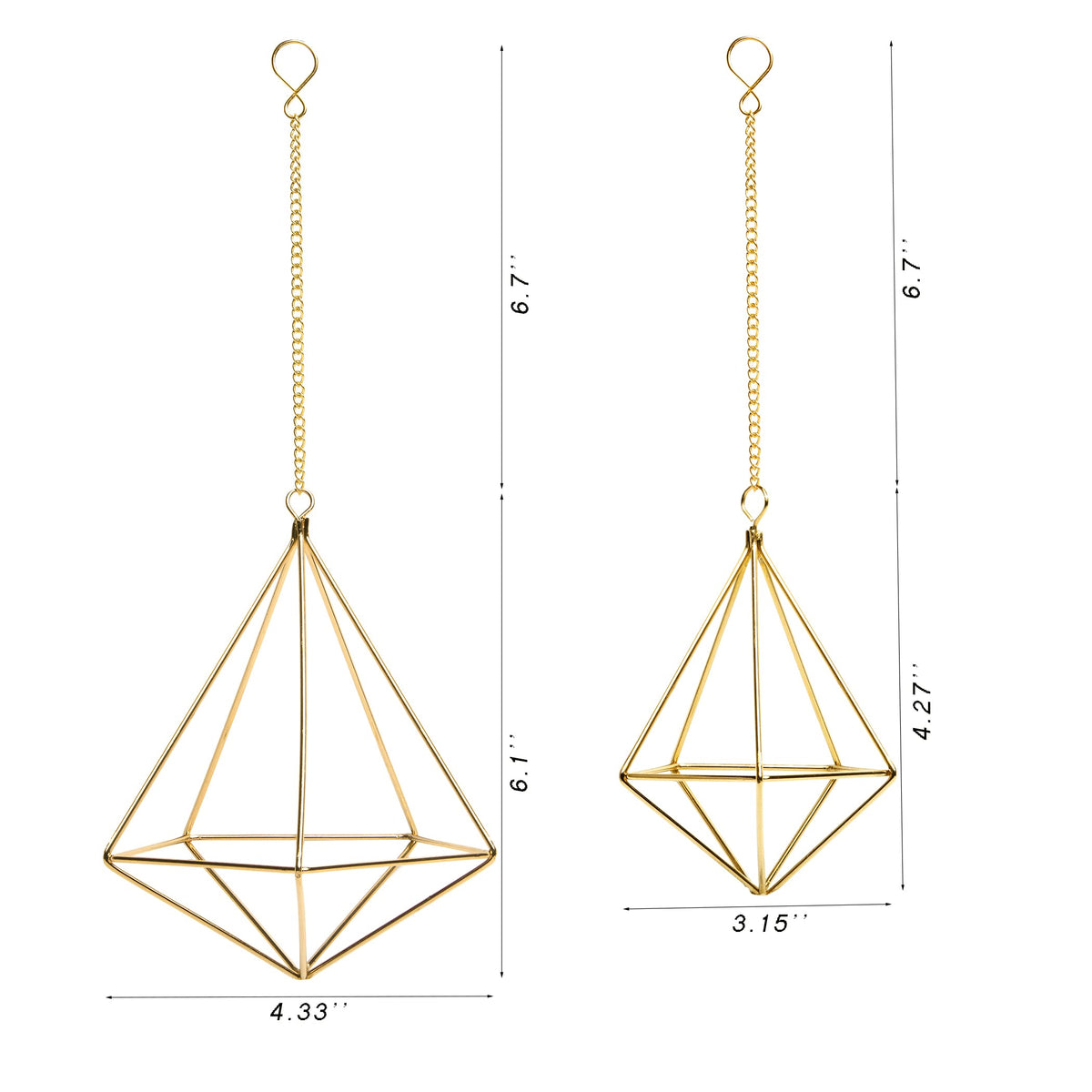 libproqia 4 Pcs Geometric Himmeli Air Plant Holders - Metal Tillandsia Display Hangers with Chains, 2 Sizes (Small & Large) - Gold Home Decor, Housewarming Gift, Boho Wall or Ceiling Hanging Planter