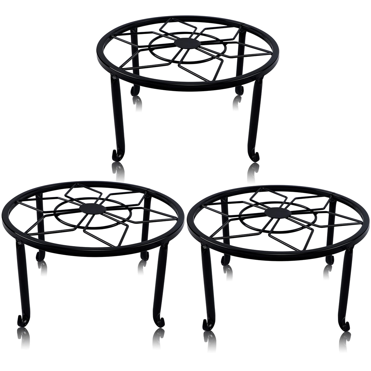 yosager 3 Pack Metal Plant Stands for Flower Pot, Heavy Duty Black Iron Potted Stand Holder, Indoor Outdoor Rustproof Metal Planter Container Round Supports Display Rack for Home & Garden Decor