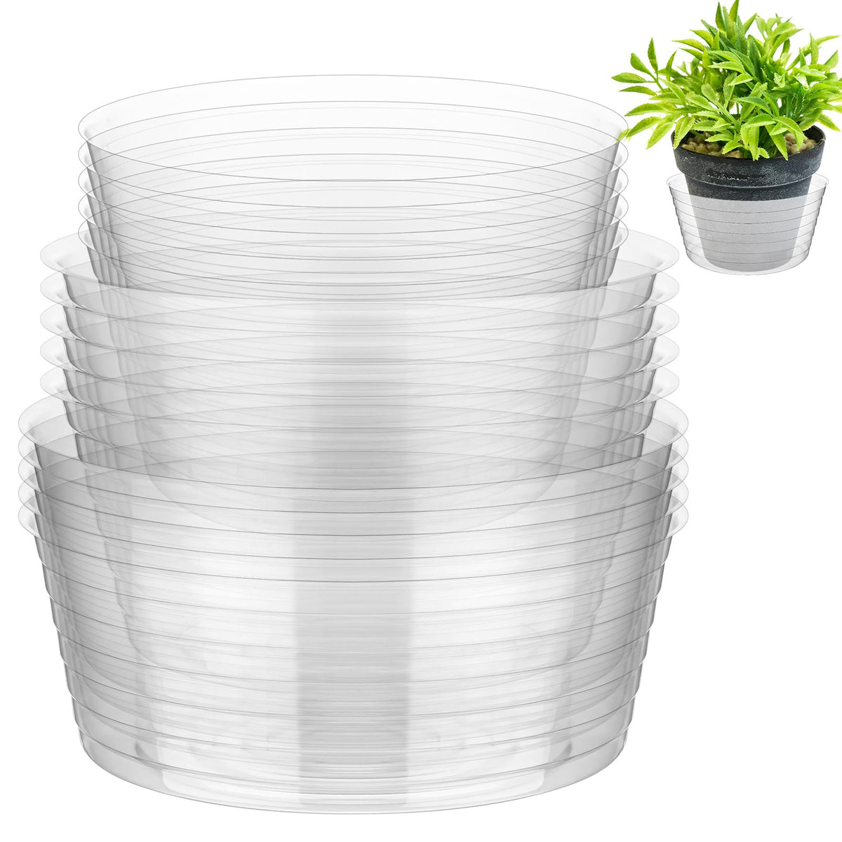 Hoolerry Plastic Plant Saucer Clear Deep Drip Tray Thickened Clear Plant Saucers Trays for Pots Deep Drip Trays for Home Garden Indoor and Outdoor Potted(15 Pcs,8, 10, 12 Inch)