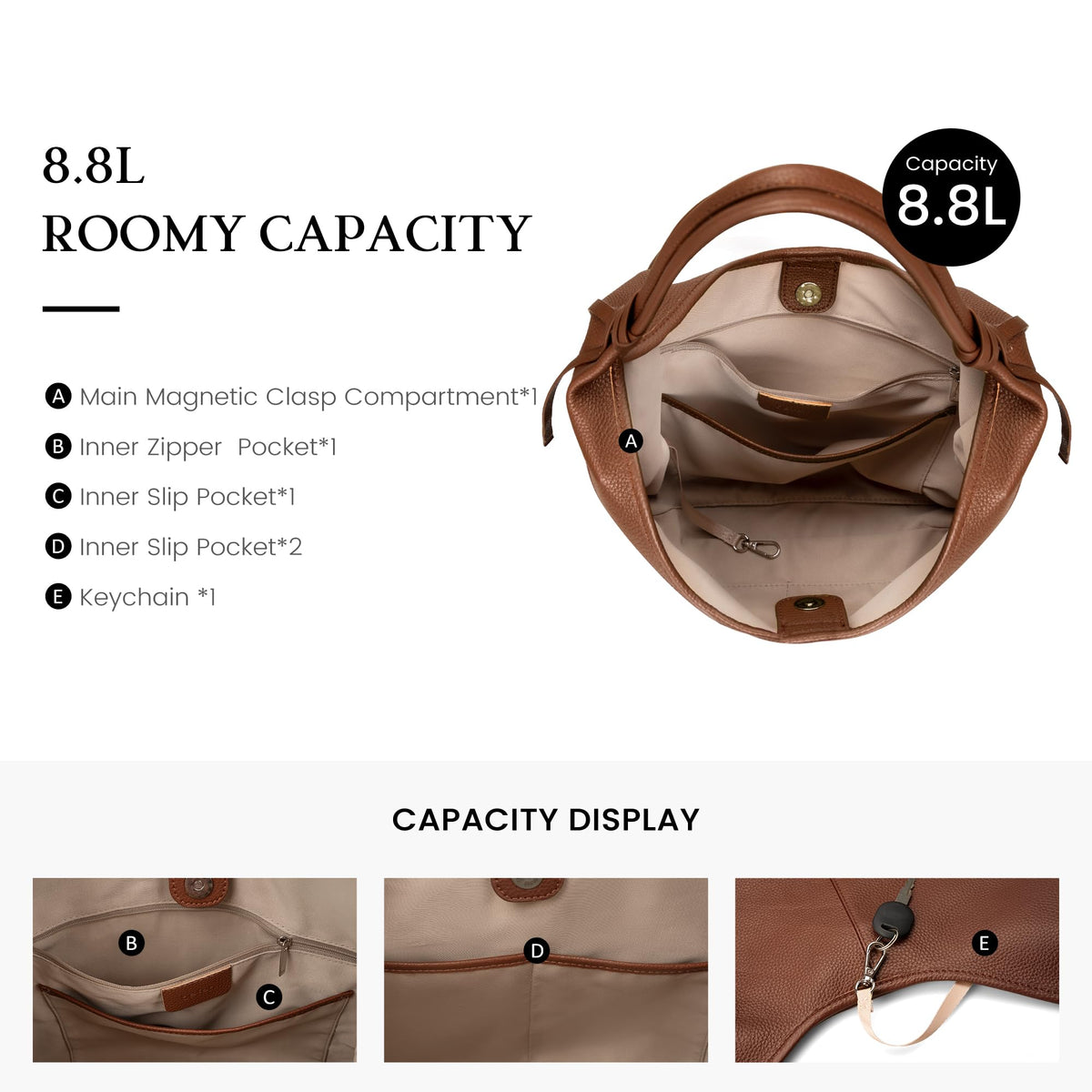 befen Genuine Leather Slouchy Hobo Purses for Women, Casual Hobo Bags Real Top Grain Leather Tote Handbags Women's Brown Shoulder Satchel for Shopping, Outing, Travel