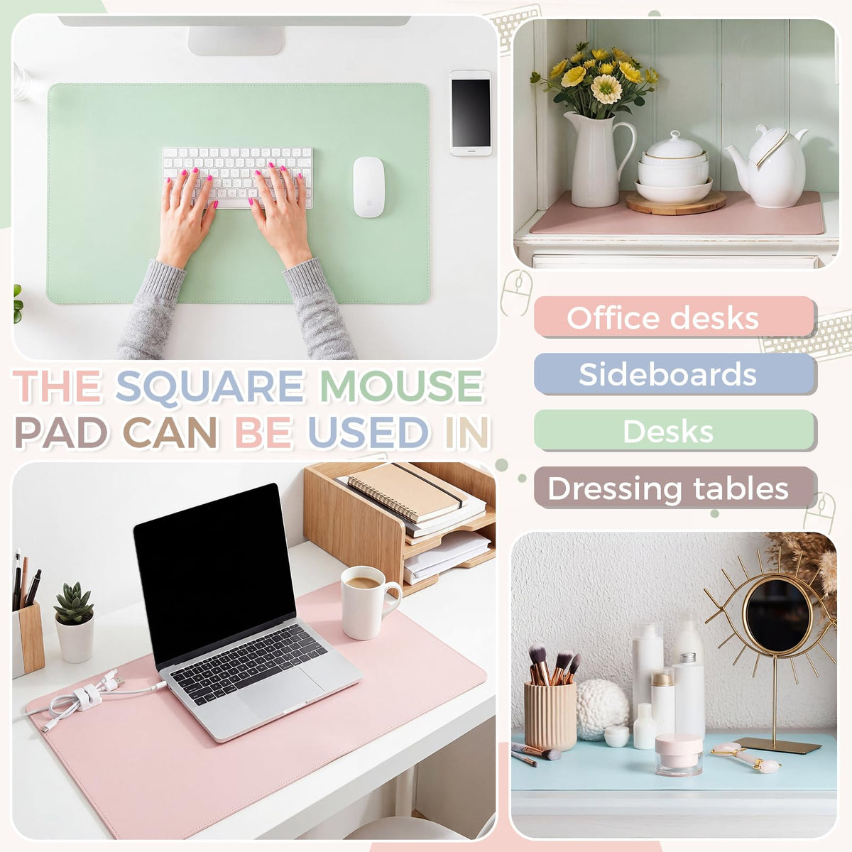 Tellegloww 6 Pack Non-Slip Leather Desk Pad Protector, 23.6"x 13.8" Office Desk Mat for Keyboard and Mouse, Waterproof PU Laptop Blotte Writing Pad with Suede Back for Home School Office, 6 Colors