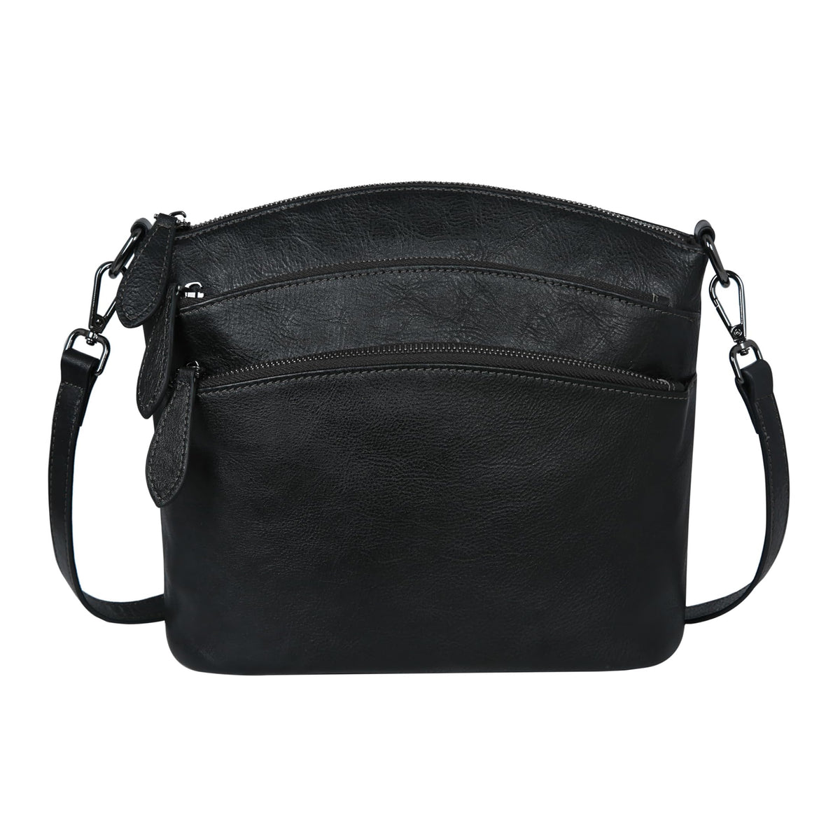HESHE Crossbody Purses for Women Genuine Leather Purses and Handbags Designer Satchel Purse with Multi-Pockets Vintage Small Shoulder Bags Ladies Hobo Bag (Black)