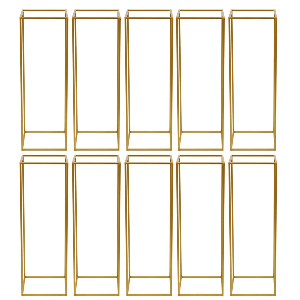 EurHomePlus 10Pcs Geometric Metal Flower Stands, 80cm Tall Gold Flower Stand Road Lead Metal Floor Vase Column, Centerpiece Stands Rectangular Display Rack for Wedding Party Decor