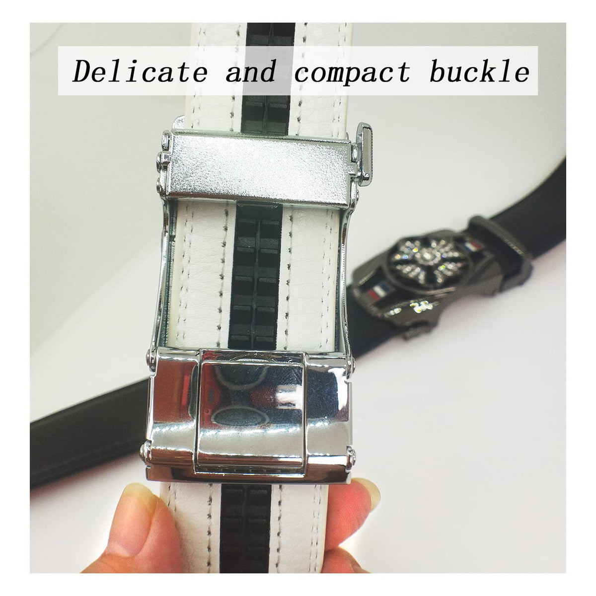 DIANKUZHAN Black belt men Leather Ratchet Casual Work Business With Removable buckle,Perfect Fit Waist Size up to 47 inches (black)