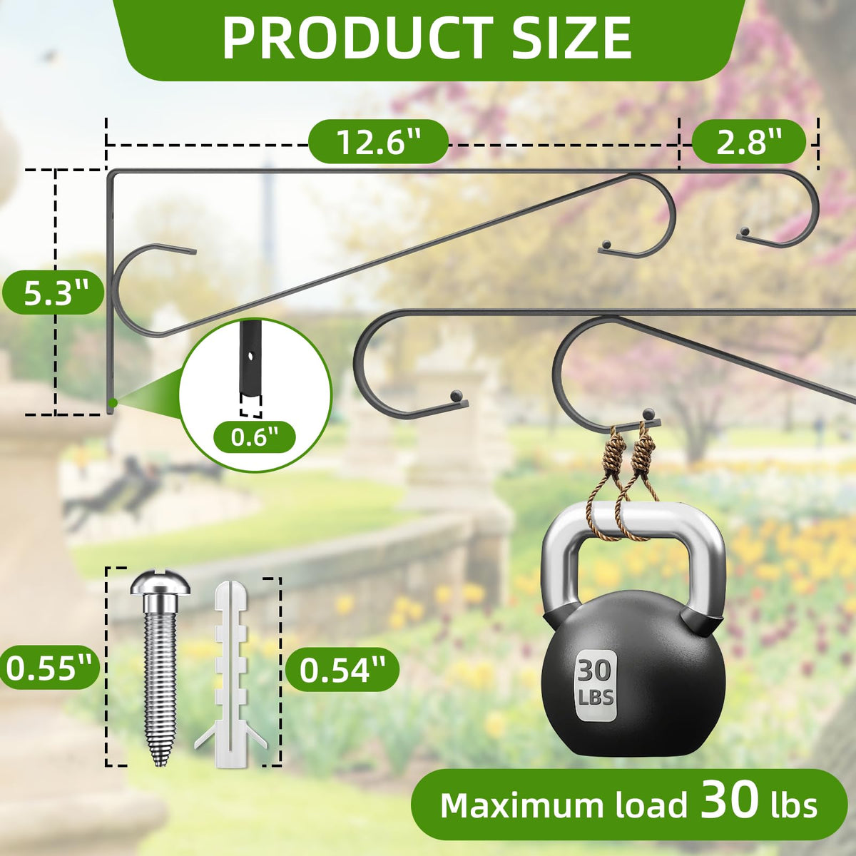 Plant Hangers Outdoor，2 Pack 15.4 Inch Plant Wall Hanger,Heavy Duty Plant Hooks for Wall,Hanging Plant Bracket for Bird Feeders, Planters, Lanterns, Wind Chimes,Black
