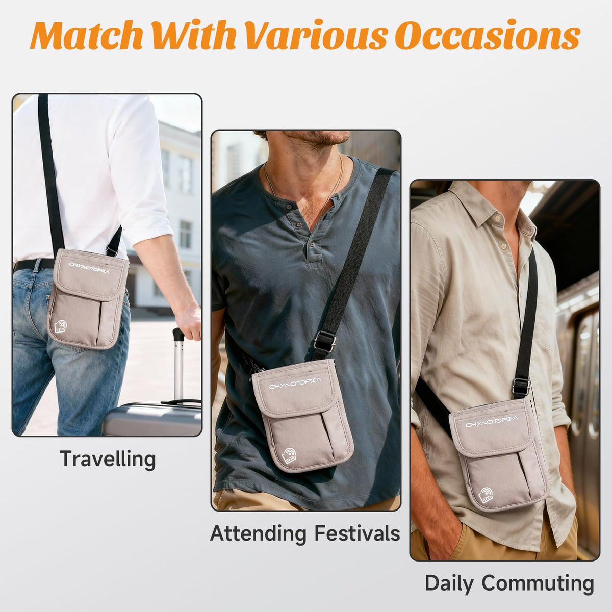 Neck Wallet & RFID Blocking Passport Holder for Travel – Waterproof Hidden Travel Wallet with Card Slots, Adjustable Strap, Portable Document Organizer for Men, Women (Gift) Khaki