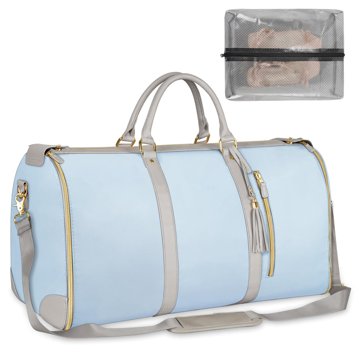 Ytonet Garment Duffle Bags for Travel, Convertible Travel Garment Bag with Shoulder Strap, Large Carry on Garment Bag Overnight Bag for Women with Shoe Pouch, 2 in 1 Hanging Suitcase Travel Bags, Blue
