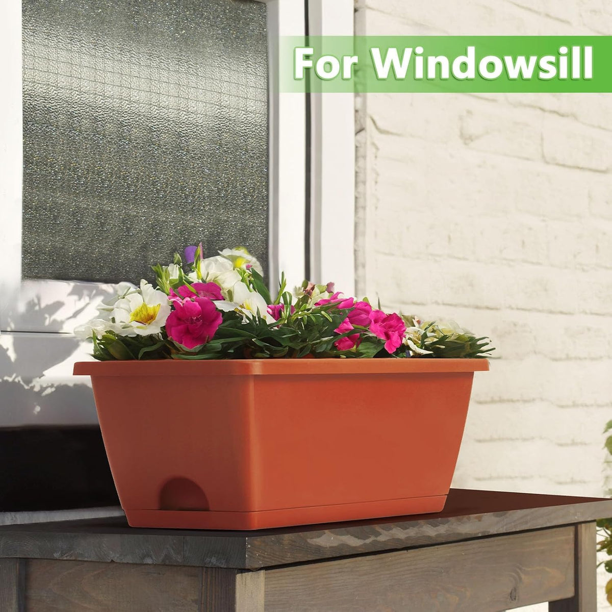 FANSXIVITA Railing Planter Boxes for Plants, 2 Pack Deck Hanging Planters for Railings, Over Railing Planter Box, 16.9 Inch Balcony Planters Railing Hanging with Metal Brackets, Red