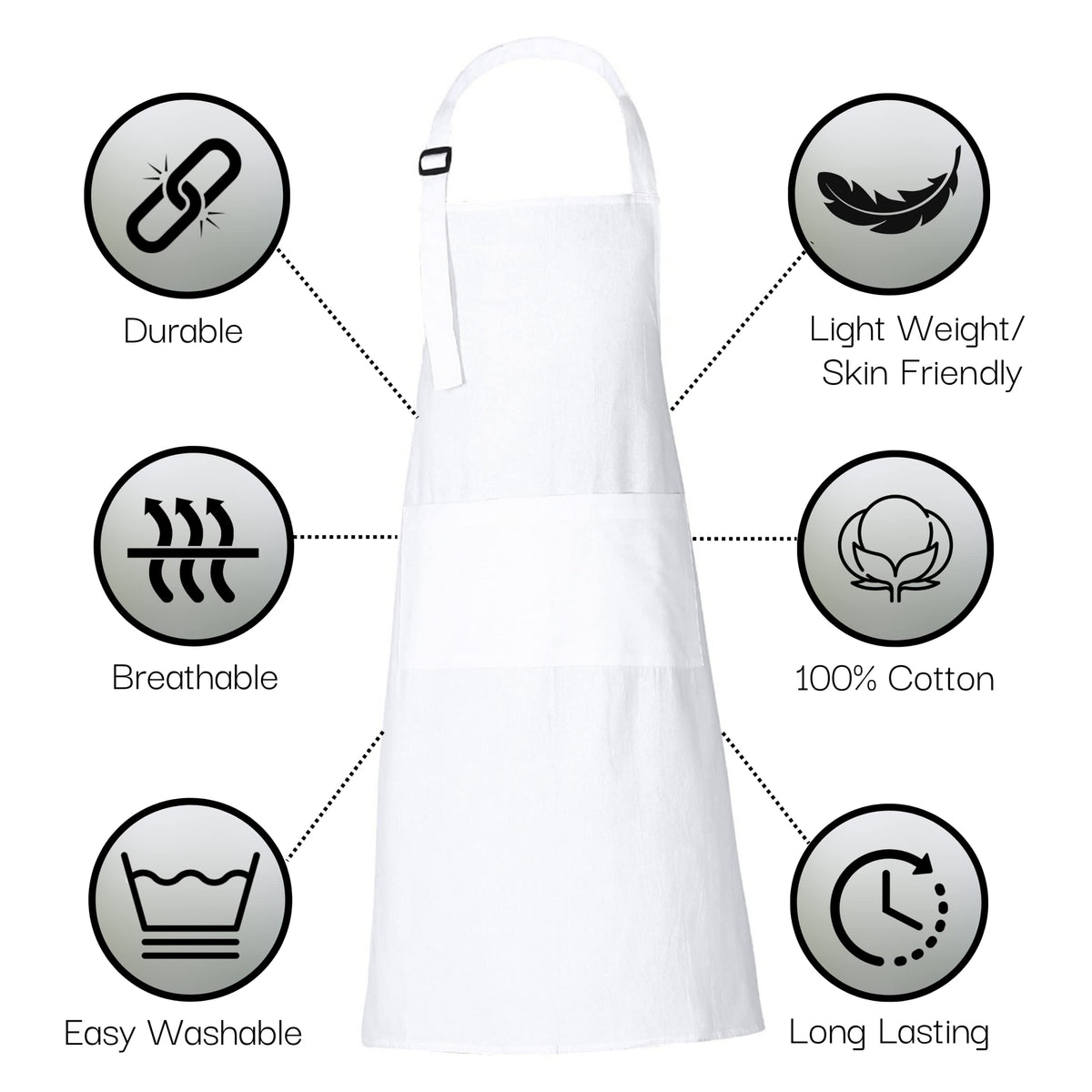 RAJRANG 100% Cotton White Apron with 3 Pockets Chef Restaurant Kitchen BBQ Backing Cooking Painting and Crafting Aprons Pack of 5