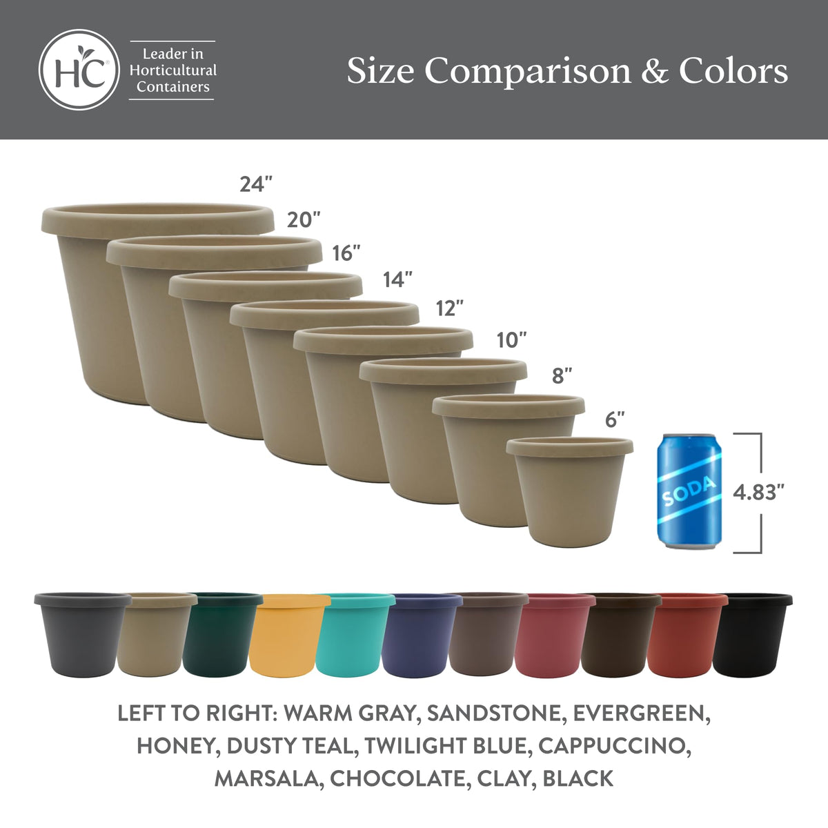 The HC Companies 14 Inch Prima Round Planter Pots w/Drainage Holes & Rolled Rim, Lightweight UV-Resistant Plastic Indoor & Outdoor Planters, 2-Pack Flower Pots for Garden & Home Decor, Twilight Blue