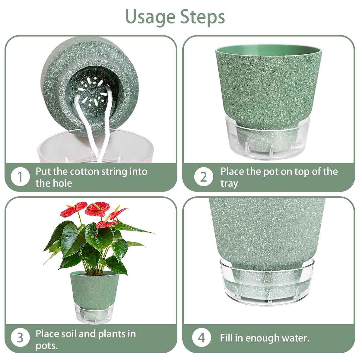 HYNZ 2024 Upgraded 5 Pack 6-Inch Self-Watering Planter Pots with Deep Reservoir for Indoor and Outdoor Plants with Planting Tools (Frosted White)
