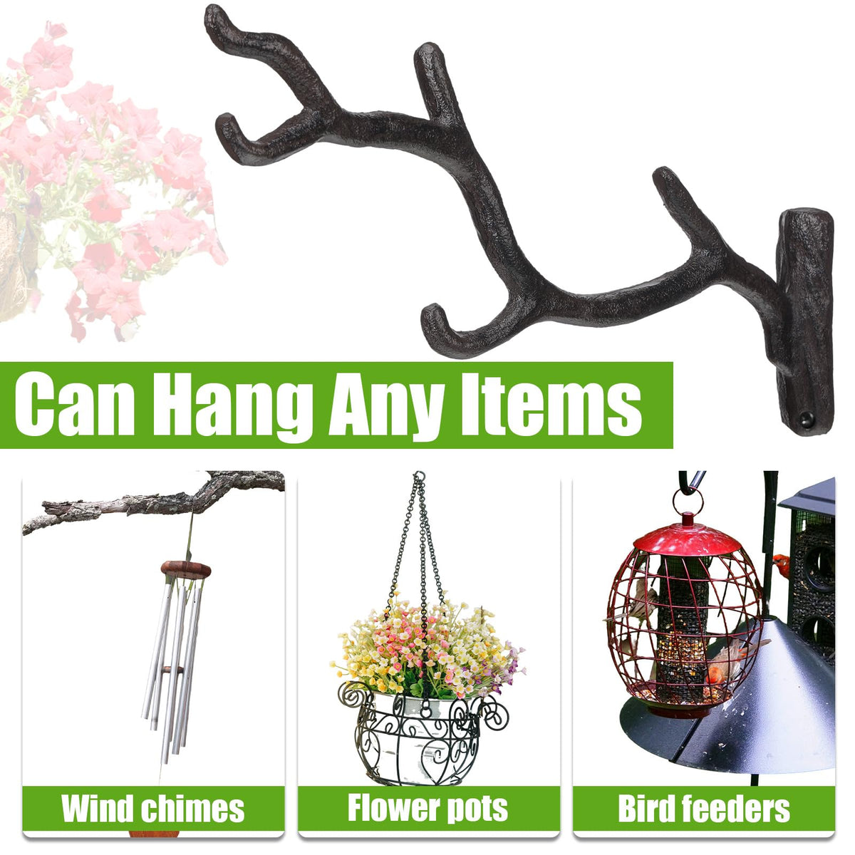 Blulu 2 Pcs 11'' Cast Iron Tree Branch Plant Hangers Decorative Metal Wall Bracket Hooks Wall Heavy Duty Home Storage Rack for Hanging Plants Pot Basket Lantern Wind Chimes Outdoor Indoor (Rust Brown)