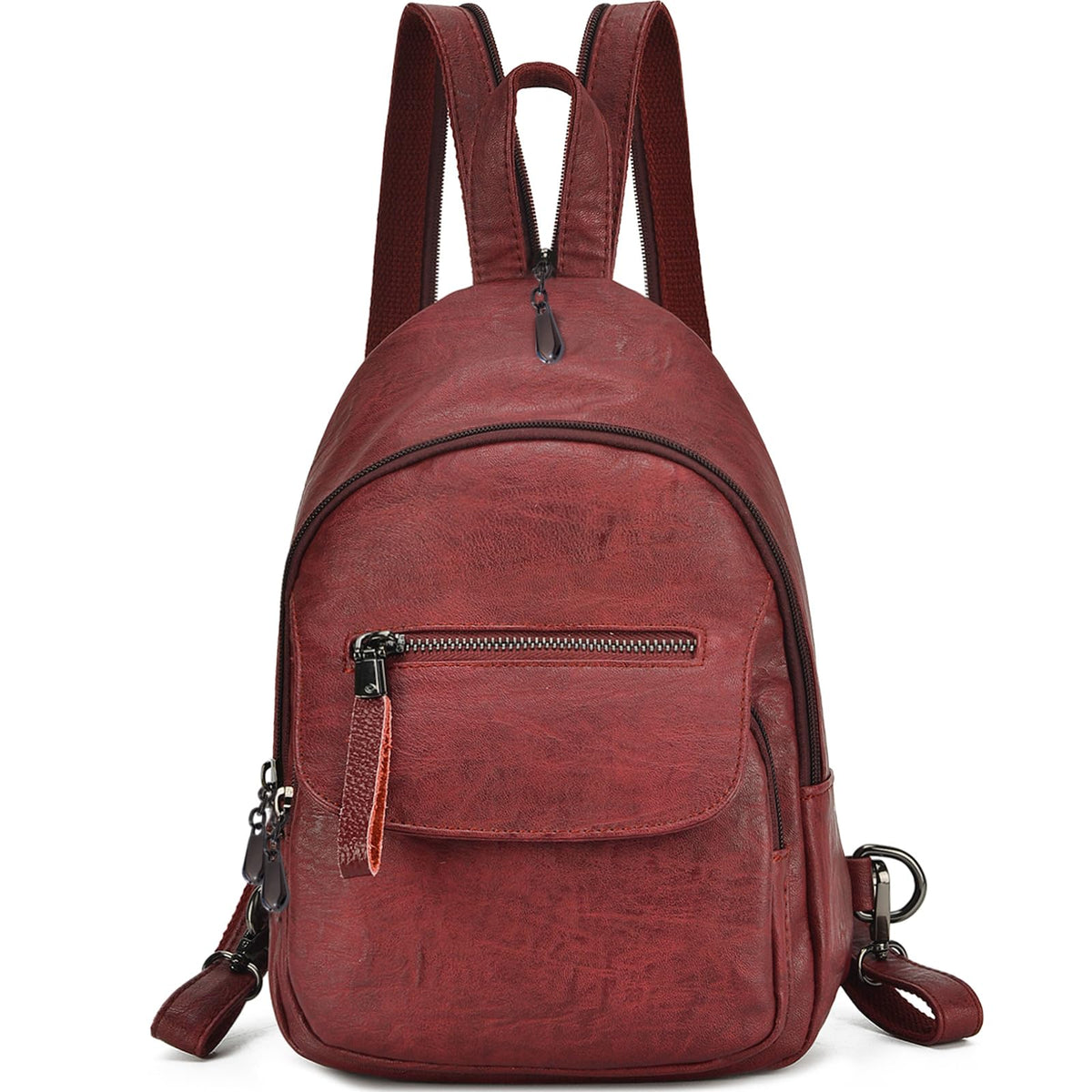 FANCELINE Small Backpack Purse for Women Fashion PU Leather Backpack Convertible Ladies Sling Bag Red Wine