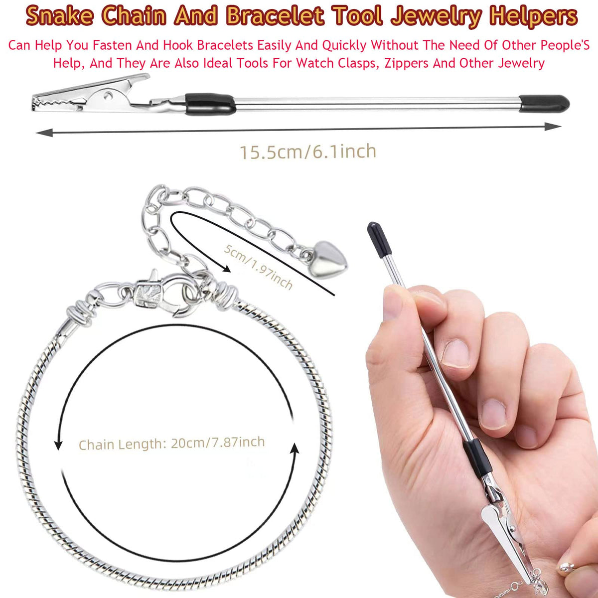 10PCS Snake Chain Charm Bracelet with Bracelet Helper Adjustable Snake Bracelet Chains with Lobster Clasp Extender Chain for Women DIY Jewelry Making Supplies