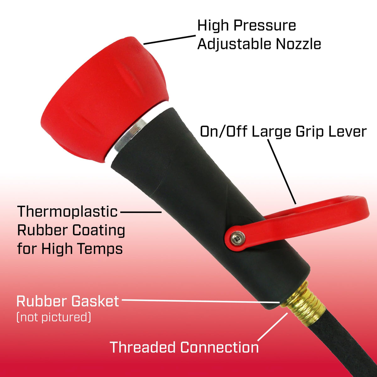 Chapin 4697: Industrial High Flow Firefighter Style Garden Hose Nozzle, Classic Fireman Style Grip Nozzle with Threaded Garden Hose Connection, Adjustable Twist Nozzle, Up to 250 PSI, Red/Black