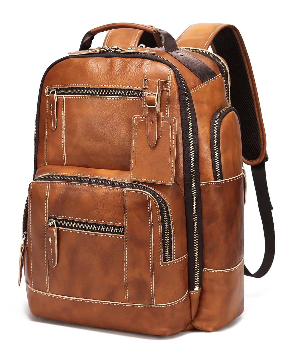 LANNSYNE Vintage Genuine Leather Backpack for Men, 15.6" Laptop Backpack Camping Travel 24L Rucksack