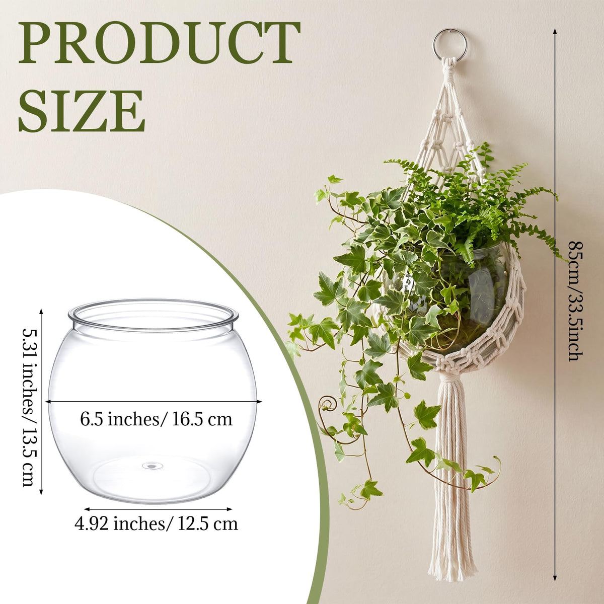 Junkin 1 Set Handmade Macrame Plant Hanger with Plastic Bowl Fish Tank, Cotton Rope Hanging Planter Basket for Indoor Outdoor Wall Decor, Boho Style, No Plant Included