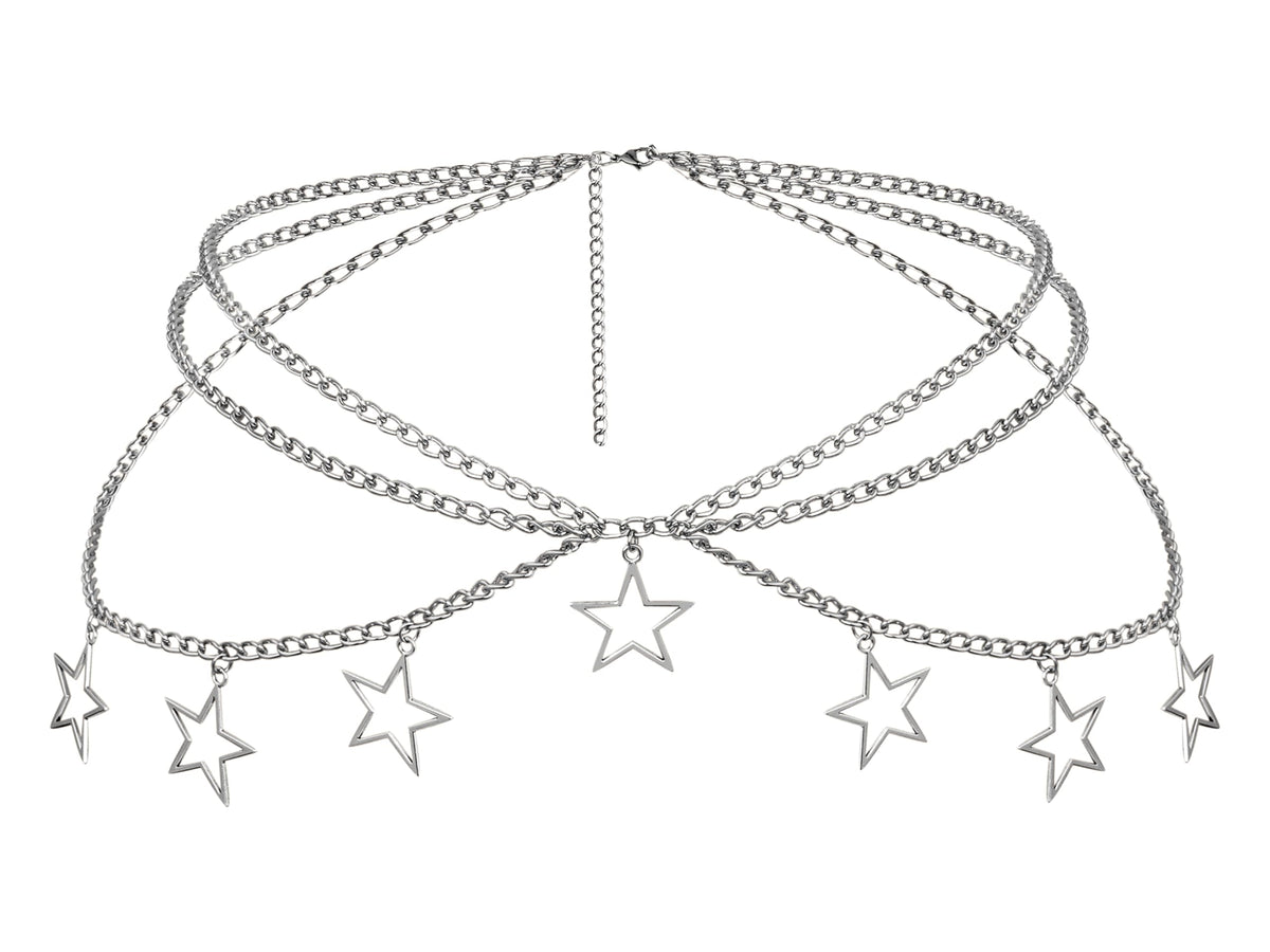 Goth Y2K Star Chain Belt for Women – Adjustable Silver-tone Waist Chain, Punk Emo Grunge Aesthetic Body Jewelry