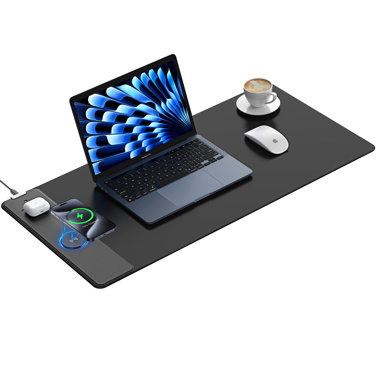 TopMade Wireless Charging Mouse Pad, Waterproof Gaming Mousepad with Ultra-Smooth Surface, Non-Slip Base, 31.5"x15.75" XXL Large Desk Pad, Classic Black Computer Desk Mat for MacBook, PC, Laptop