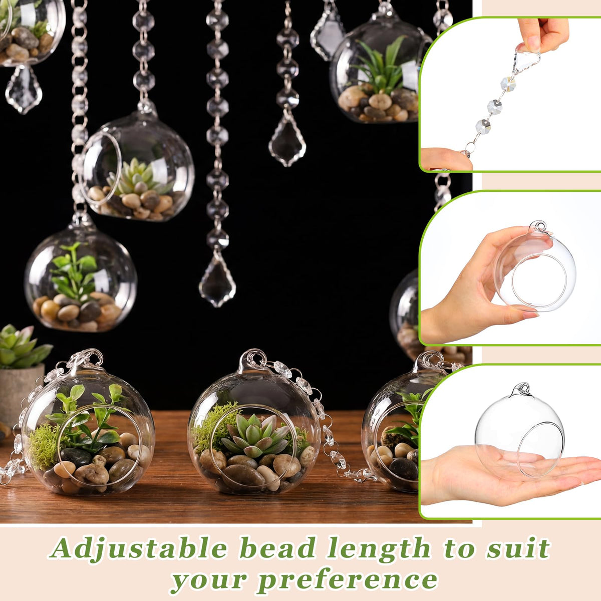GlikCeil 56 Pcs 3.15'' Hanging Glass Tealight Holder with Clear K9 Crystal Garland Strands and Maple Leaf Pendants Globe Plant Terrariums Glass Orbs for Wedding Party Valentine Decoration