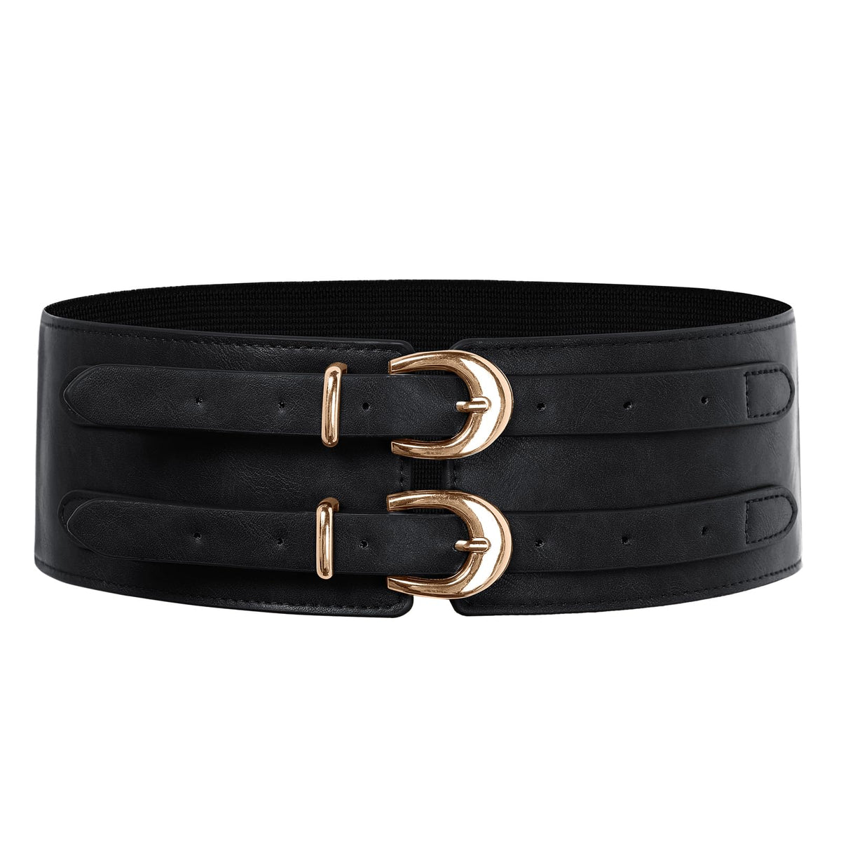 Scarlet Darkness Women's Wide Elastic Belt for Dress Stretchy Corset Belt Double Gold Buckle Waist Belt Black L