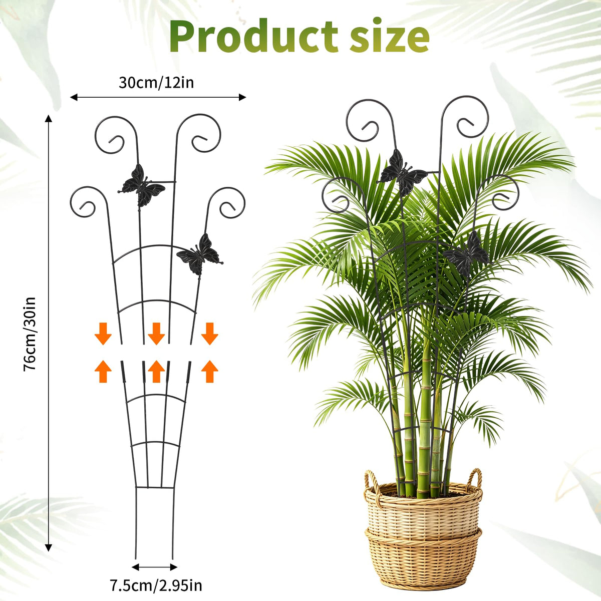 ATZLQON 2 Pack 30 Inch Metal Plant Trellis for Indoor Outdoor Climbing Plants, Easy Assembly with Adjustable Height, Unique Design for Monstera Pothos Hoya, Small Garden Trellis for Pots