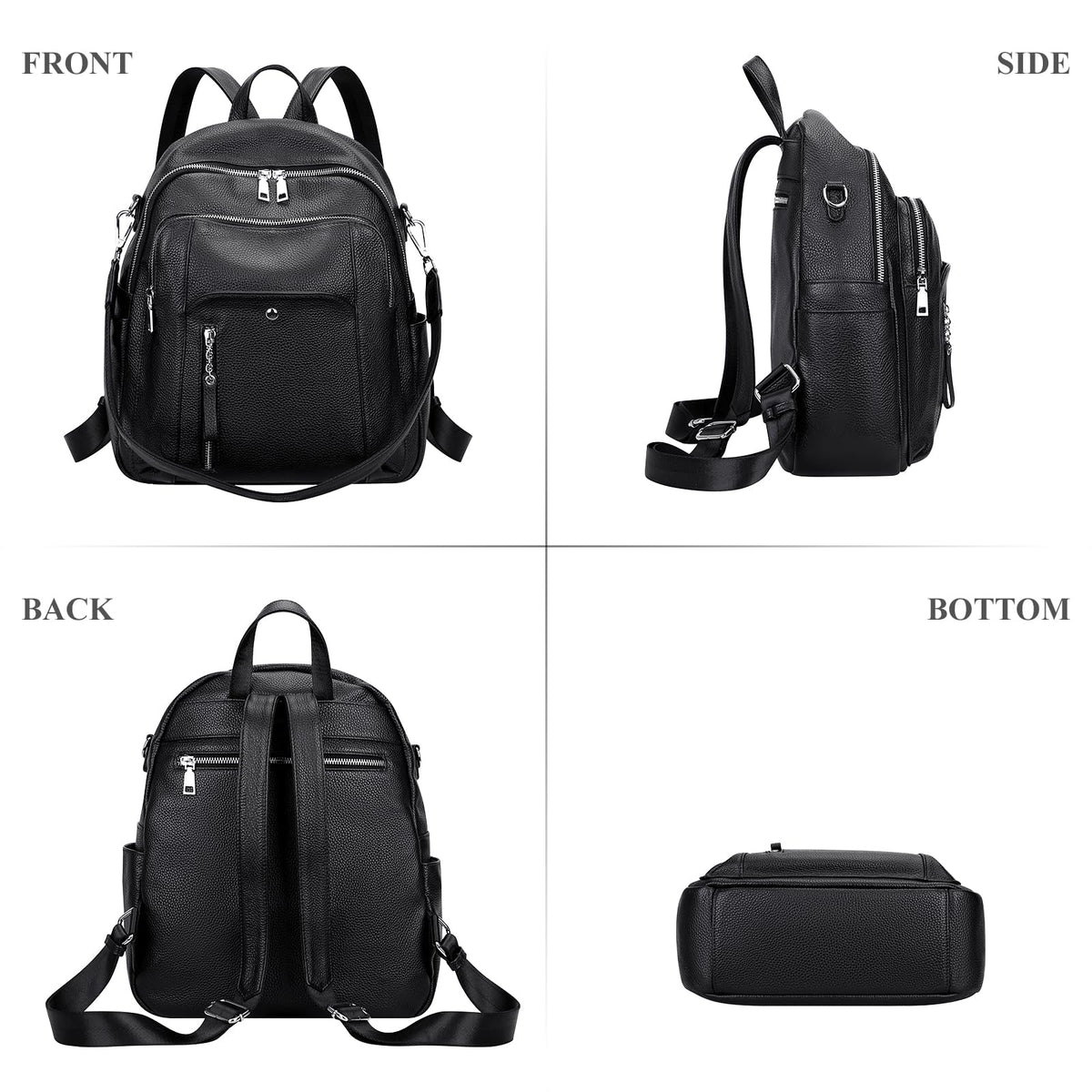 ALTOSY Fashion Genuine Leather Backpack Purse for Women Shoulder Bag Casual Daypack Medium(S9 Black New)
