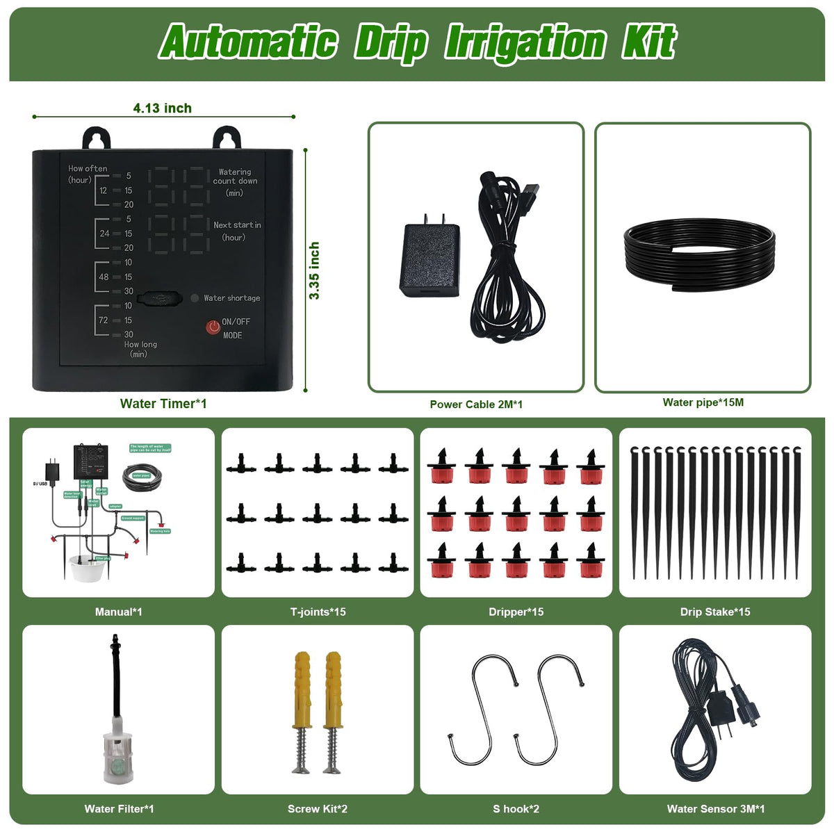 Automatic Plant Waterer Indoor, Drip Irrigation System for Potted Plants, Vacation Plant Self Watering Device, Drip Timer Auto Watering for Housplants, Garden, Greenhouse (15 Pots, Adjustable Dripper)