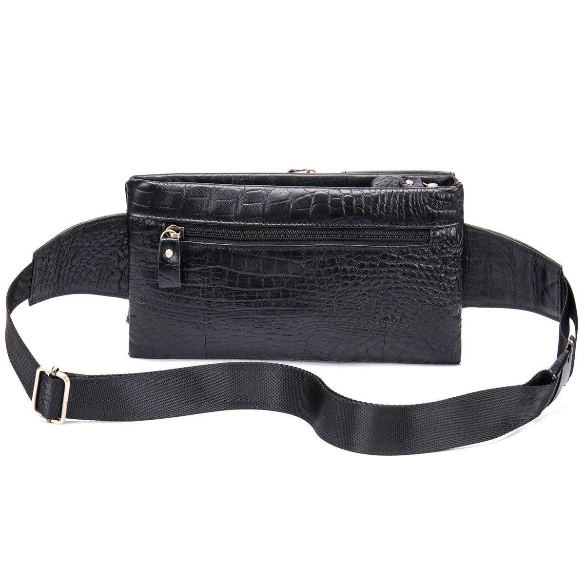 Mens Fanny Pack, Rugged Genuine Leather Waist Bags for Men Bumbag Waist Pack for Hands-free Crocodile Black