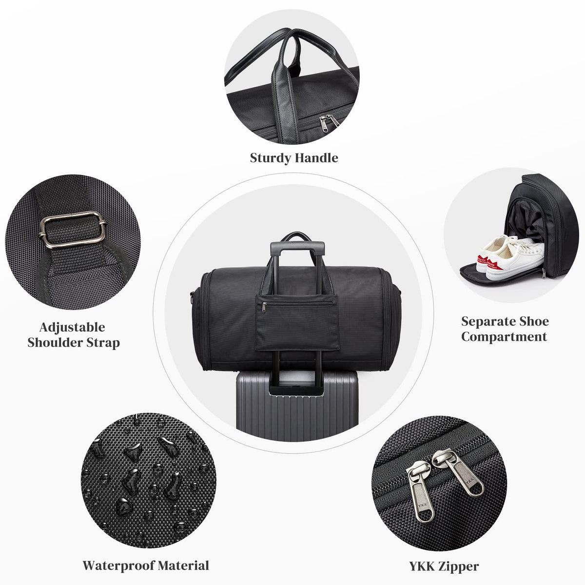 S-ZONE 50L Convertible Travel Garment Bag Carry on Garment Duffel Bag for Men Women 2 in 1 Hanging Suitcase Suit Business Travel Bag, Black
