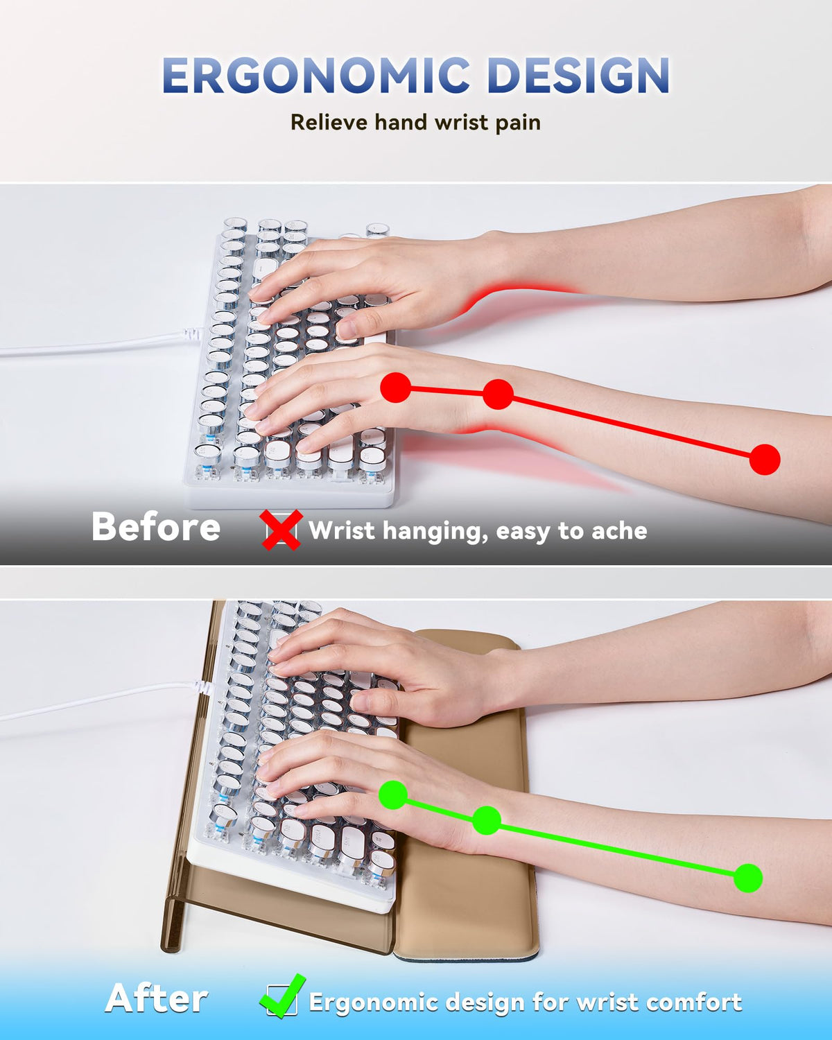 Laborio Computer Keyboard Stand for Desktop, Keyboard Riser Wrist Rest Holder for Easy Typing, Office Desk, Home, School Accessories(Coffee)