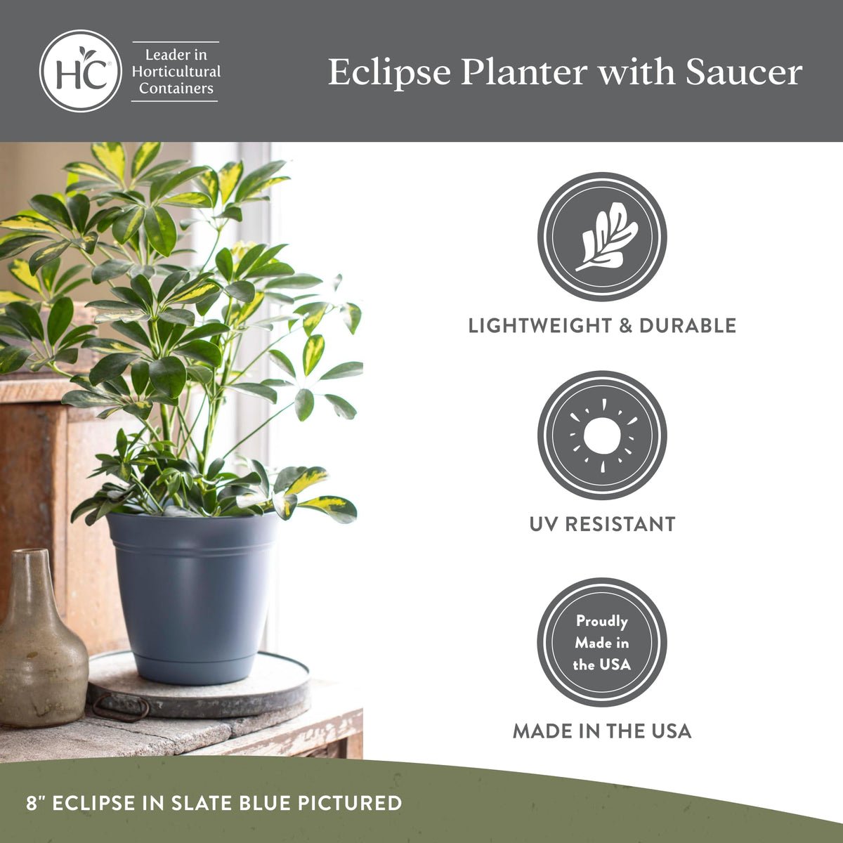 The HC Companies 6 Inch Eclipse Round Planter Pots with Drainage Holes & Attached Saucer, Lightweight UV-Resistant Plastic Indoor & Outdoor Planters, 4-Pack Flower Pots, Garden Home Decor, Cappuccino
