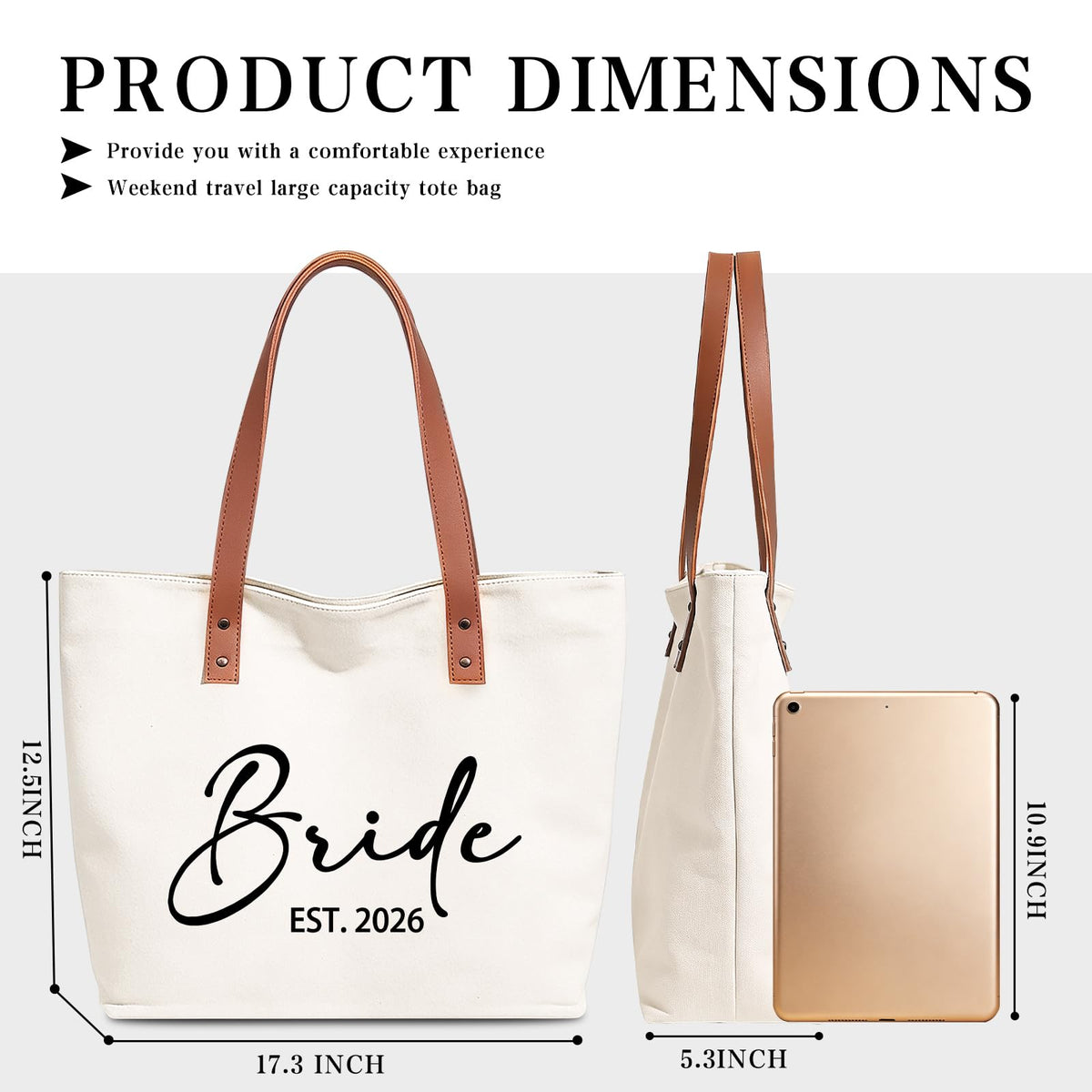 Tmsek Bride Canvas Tote Est 2026 Bridal Shower Wedding Bachelorette Party Gifts for Bride to Be, Bridal Gift Bag