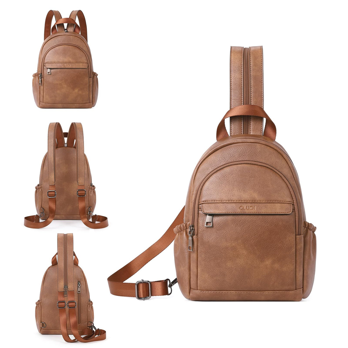 CLUCI Sling Bag for Women Leather Women's Backpack Small Convertible Backpack Purse for Women Travel Hiking Cycling
