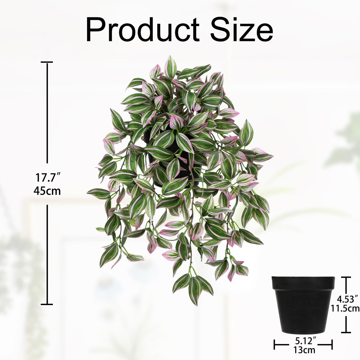 Briful Fake Hanging Plants 17.7" Faux Watermelon Peperomia Silk Plants with Black Pot Artificial Hanging Greenery for Home Garden Balcony Outdoor Patio Decor